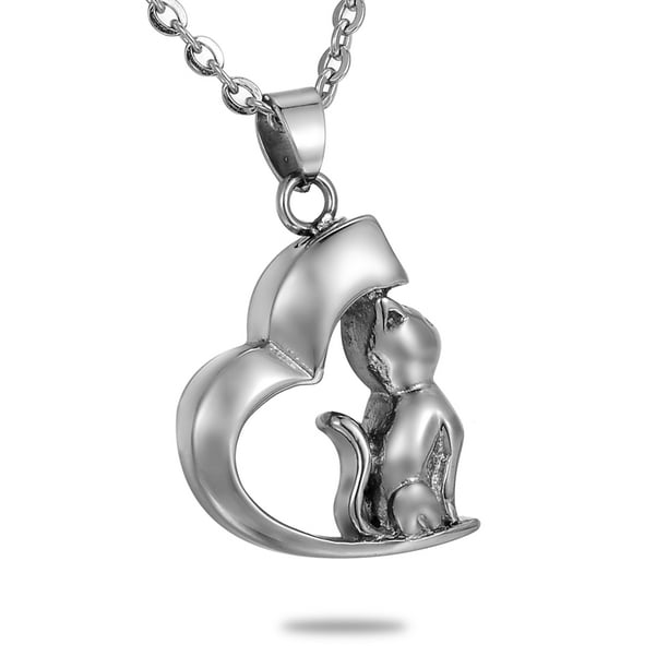 Cute Little Cat Cremation Ashes Necklace Memorial Urn Pendant Keepsake Jewelry 